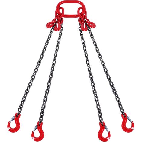 Élingue Chaîne de Levage à 4 Brins avec Crochets et Ajusteurs, 6 mm x 150 cm, Capacité de Charge 2993 kg, Grade 80, pour Chariot Élévateur, Palan à Moteur, Quai, Chantier de Construction, Usine (1/5)