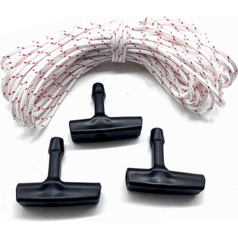 3 Poignée de Démarrage - Corde de Démarrage Nylon 10 Mètres x 3,0 mm - Remplacement pour Tondeuse Tronçonneuse Débroussailleuse - Noir et Orange - 5 cm (1/5)