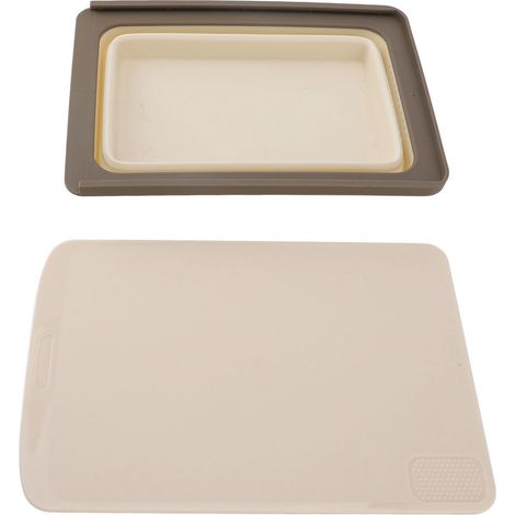 Planche à découper pliable 2 en 1, bac à vaisselle multifonction, gain de place, portable, idéale pour le camping et les pique-niques (kaki). (1/5)