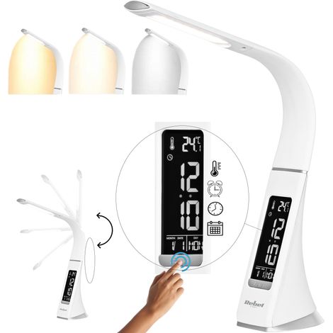 Lampe de bureau LED avec veilleuse et réveil LCD réglable 7W USB Rebel