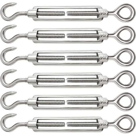 6 tendeurs câble M6 inox 304 – crochet + œil – réglables (1/5)