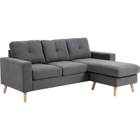 Ecksofa In L-Form Graue Eckcouch Mit Chaiselongue, Leinenoptik, Für 3 Personen, 93X136X85Cm