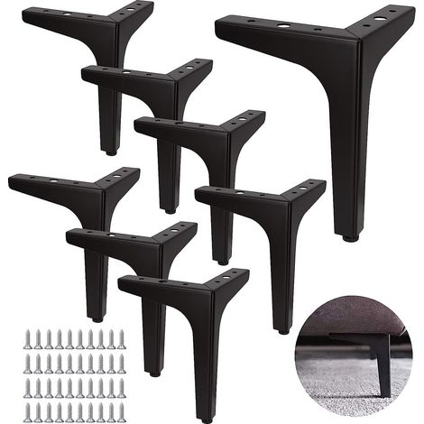 Ensemble de 8 pieds de meubles noirs, pieds de meubles à trois branches de 17 cm, adaptés aux pieds de table et de chaise (1/5)