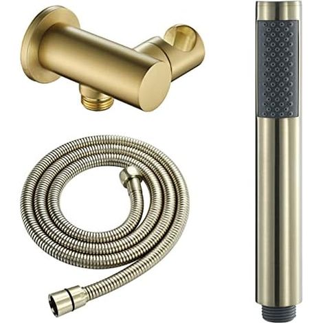 Handbrause, Hochdruck-Handbrause in gebürstetem Gold mit um 360 Grad verstellbarem Duschhalter aus Messing und Duschschlauch (1/5)