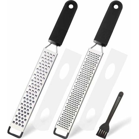 Râpe à trancher - râpe à fromage, râpe à parmesan, râpe à citron - râpe de cuisine en acier inoxydable avec couvercle de protection et poignée en silicone  Noir (ensemble de 2 pièces) (1/4)
