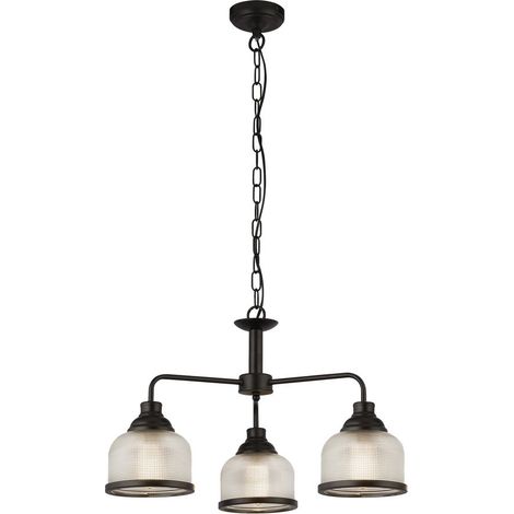 Searchlight Highworth Suspension 3 Lumières Noir, Verre Style Holophane (1/4)