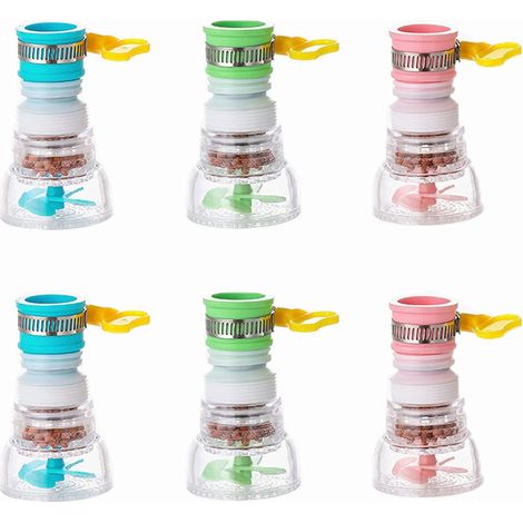 Mini-Wasserhahn-Wasserfilter, 6 Stück Küchenarmatur-Wasserfilter, aktive Mineralfiltration, geeignet für klappbare Küchen-, Badewannen- und Duscharmaturen (Rosa, Blau, Grün) (1/5)