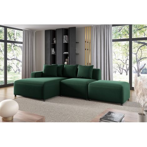 Ecksofa Designersofa MEGAN XS inkl. Hocker Stoff Salvador Dunkelgrün Ottomane Links (1/3)