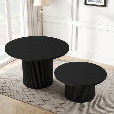 Table basse ronde 90x90x45 cm en MDF et bois noir, piètement central, pour salon – MEUBLIV (1/5)