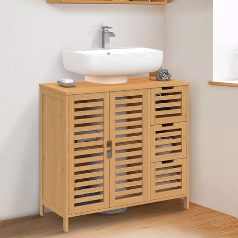 Mueble de baño BEA de bambú con armario y 3 cajones