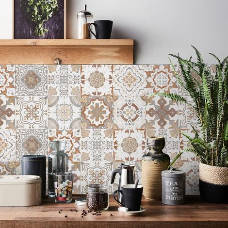 Carrelage mural Maroc 15x15cm 24 Pcs PVC Carrelage autocollant Papier peint imperméable Stickers muraux pour cuisine, armoire, meuble, tabletop (1/5)