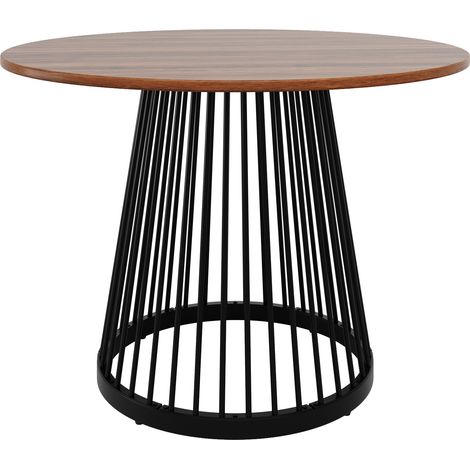 Table de salle à manger ronde 80x80x76 cm en MDF couleur noyer avec pieds en métal noir (1/5)