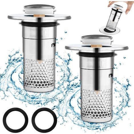Bouchon de lavabo de salle de bain 2 pièces, bouchon de baignoire universel, bouchon de lavabo à poussoir, bouchon d'évier de cuisine pour évier, baignoire, cuisine, salle de bain (1/5)