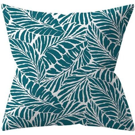 Lot de 4 Housses de Coussin d'extérieur,45x45cm imperméable Canapé Taie d'oreiller en Lin, Plante Verte,Coussins Décoratifs pour Jardin (45 x 45 cm, Turquoise 2)
