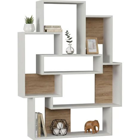 Khaimuk Regal, 7 Böden, Wandmontage, Gestellfarbe Braun, 101x22x132h cm Weiß
