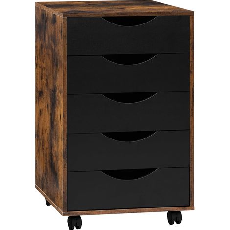 Meuble de Chevet WOLTU, Commode de Rangement Mobile, 5 Tiroirs, 40x40x66,5cm, Marron Rustique (1/5)