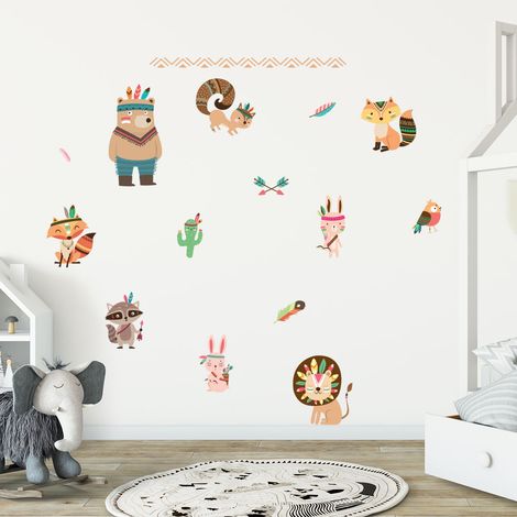 Stickers muraux Sticker Mural Autocollant - 9 ANIMAUX SCANDINAVES - adhésifs fond transparent - 30x30cm (1/4)