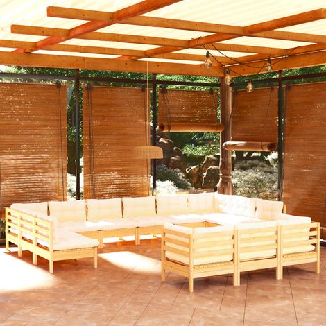 13-tlg. Garten-Lounge-Set mit Creme Kissen Kiefernholz (1/5)