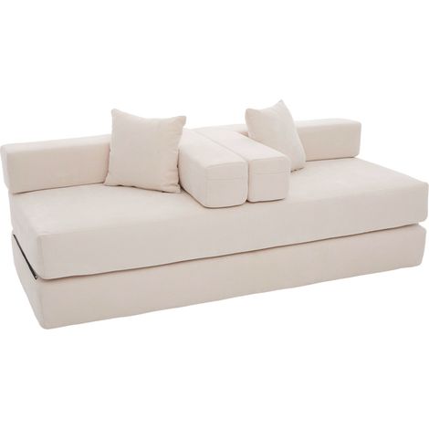 Sofá modular de chenilla beige con bolsillos laterales y base antideslizante 198 x 79 x 60 cm HOMVRA (1/5)