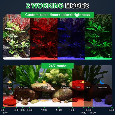 Éclairage LED pour Aquarium Lampe Spectre Complet avec Minuteur Automatique 24/7 Rampe Lumineuse Réglable Imperméable IP68 pour Plantes Aquatiques et Poissons