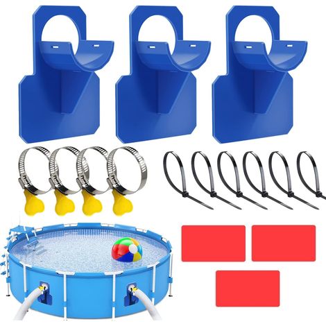 3 Supports De Tuyau De Piscine, Support De Tuyau Pour Piscine Hors Sol, Avec Ruban AdhéSif, Serre-CâBles, Colliers De Serrage En Acier Inoxydable, Pour éViter L'Affaissement Des Tuyaux - Bleu (1/5)