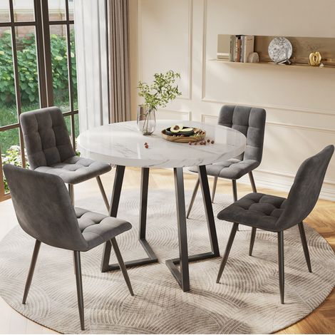 Mesa comedor redonda con 4 sillas efecto mármol OKMYHOME (1/4)