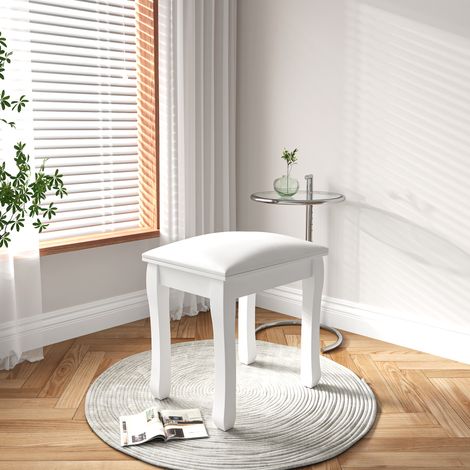 CHICFURN Sgabello da trucco 43x33x45 cm bianco in legno, seduta imbottita (1/5)