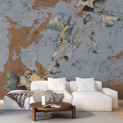 Papier peint panoramique - Fleurs Oiseaux - 130 cm x 78 cm (1/4)