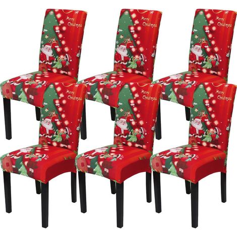 Weihnachts-Stuhlhussen 6er Set, Stretch-Bezüge mit Weihnachtsmotiv (1/5)
