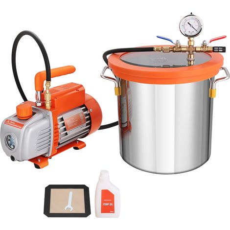 Mophorn Cámara de Vacío de 3 Galones y Kit de Bomba de 3.5 CFM, Cámara de Desgasificación al Vacío con Tapa de Vidrio Templado, Bomba de una Etapa con Botella de Aceite de 250 ml, para Estabilización