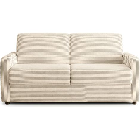 Canapé droit convertible 3 places en velours côtelé beige - ouverture express - Lumio (1/5)