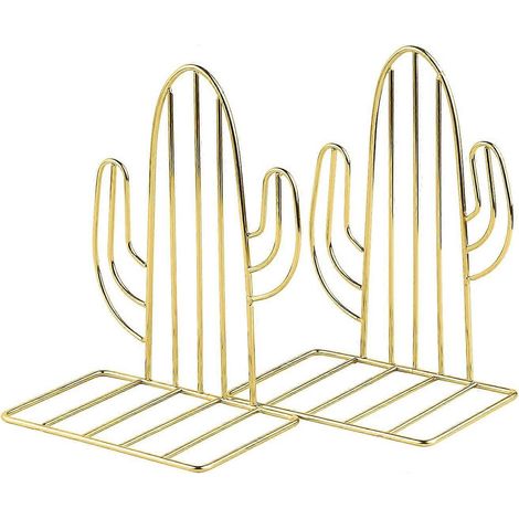 Serre-livres en métal, 1 paire, serre-livres pour enfants, motif cactus, pour bureaux, décoration, étagères, écoles et librairies (doré), 2024 Ping (1/5)