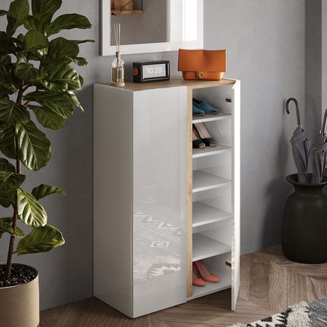 Universalschrank Vignone, 2 Türen, 5 Einlegeböden, 6 Fächer, Made in Italy, 70x111h cm, Hochglanz Weiß (1/5)