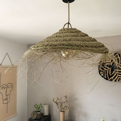 Abat-jour parasol M en fibre alfa naturelle – Diamètre 50-60 cm – Hauteur 20-25 cm – Pour intérieur et extérieur avec installation étanche