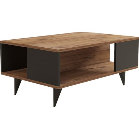 Couchtisch aus Holz "Yuka" - 90 x 60 x 39 cm - Walnuss, Schwarz (1/4)