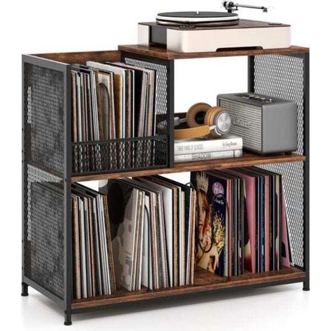 Rangement modulable, meuble platine vinyle 3 niveaux avec séparateurs amovibles, jusqu’à 300 disques (1/5)