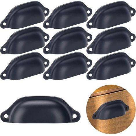 Lot de 20 poignées de tiroir vintage en fer et coquillage noir pour cabinet, tiroir, armoire à pharmacie (1/3)