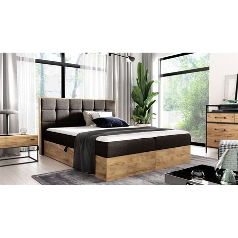 Boxspringbett Schlafzimmerbett KALYPSO 200x220cm Stoff Braun inkl. Bettkasten (1/4)
