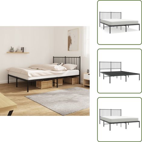 Cadre de lit métal sans matelas avec tête de lit noir 140x190cm - Cadre De Lit - Lit Double - Lit Metal - Lit Avec Têted Lit - Literie (1/5)