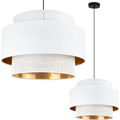 Asti Trio Hängelampe, weiß und gold, 45 cm, Netzgewebe (1/5)