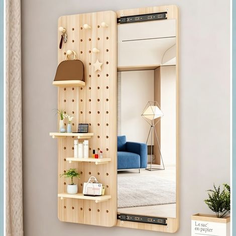 2-in-1 Wall Mounted Full Length Mirror with Pegboard Coat Hat Hanging Area & Extra Slim Storage Space, Multi Storage Entrance Hall Organiser, Space Saving Hallway Mirror Rack (1/5)