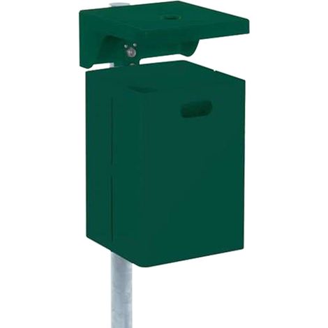 Schake Rechteck- Abfallbehälter 40l mit Dach, Schiene und Schlüssel inkl. Ascher beschichtet RAL6005 mit Standpfosten 1300mm