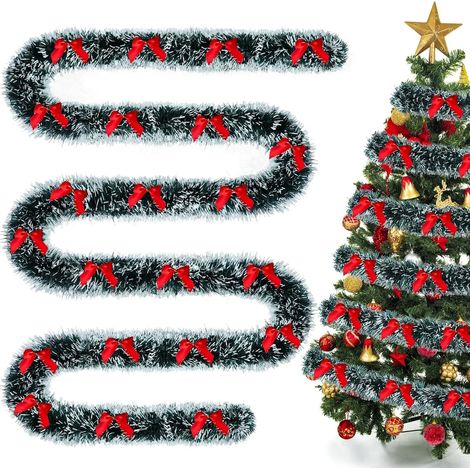 Guirnalda navideña de 10 m con 12 nudos, guirnalda verde metalizada con purpurina, guirnalda gruesa y brillante para árbol de Navidad, invierno, bodas, cumpleaños, fiestas y decoración navideña.