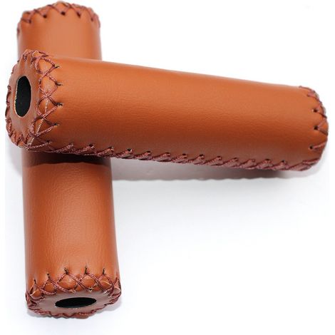 Poignées de vélo VTT en PU antidérapantes - 1 paire marron, avec capuchons de protection