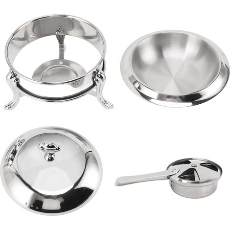 Réchaud Buffet Set Réchauffeur Rond avec Couvercle Chauffage au Carburant en Acier Inoxydable Serveur de Restauration Portable pour Banquet de Mariage 24 cm / 9,4 pouces
