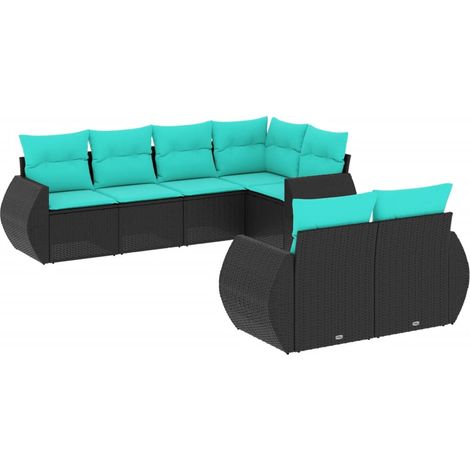 7-teiliges Gartensofa-Set mit Kissen, schwarzes Polyrattan vidaXL (1/5)