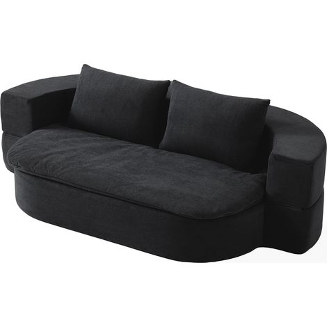 Divano letto pieghevole convertibile nero in tessuto con 2 cuscini, 200 x 130 x 60 cm (1/5)