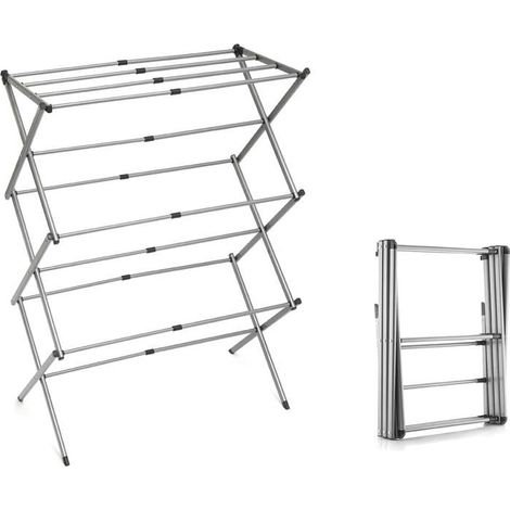 Séchoir à Linge d'intérieur Pliable - Etendoir à Linge Pliable et Extensible Métallique - 3 Hauteurs - 11 Barres - Résistant à l'eau