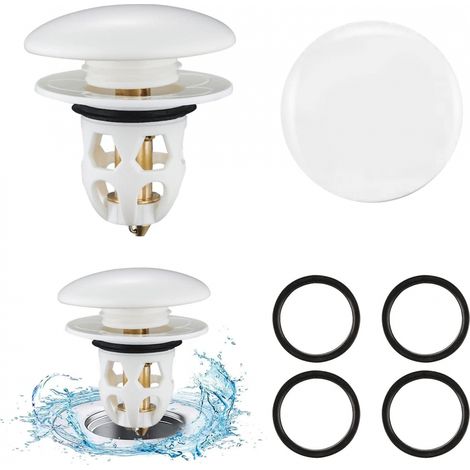 Bonde de Lavabo Universel Pop Up avec Filtre Anti-Clogging Adapté aux Trous de Drainage de 34 à mmBlanc 2 pièces 40 mm Blanc (1/5)