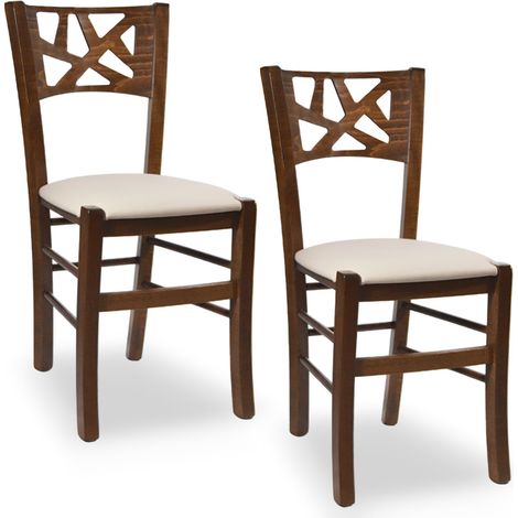 Sedie sala pranzo Sissy in legno noce scuro con seduta imbottita beige set da 2